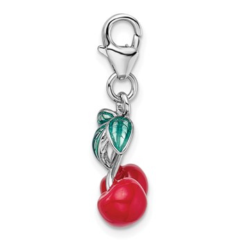 Amore La Vita Sterling Silver Rhodium-plated Polished 3-D Enameled Red Cherries Charm with Fancy Lobster Clasp — alternate view