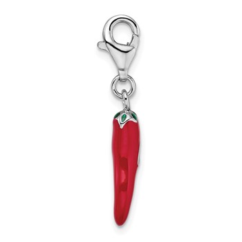 Amore La Vita Sterling Silver Rhodium-plated Polished 3-D Red Enameled Pepper Charm with Fancy Lobster Clasp — alternate view