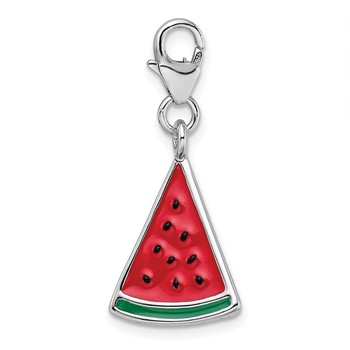 Amore La Vita Sterling Silver Rhodium-plated Polished 3-D Enameled Watermelon Wedge Charm with Fancy Lobster Clasp — alternate view