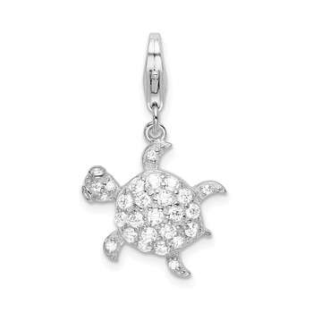 Amore La Vita Sterling Silver Rhodium-plated Polished CZ Sea Turtle Charm with Fancy Lobster Clasp