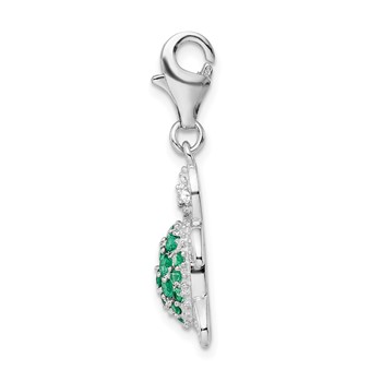 Amore La Vita Sterling Silver Rhodium-plated Polished Green and Clear CZ Turtle Charm with Fancy Lobster Clasp — alternate view