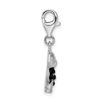 Amore La Vita Sterling Silver Rhodium-plated Polished Enameled Swarovski Crystal Black Cat Charm with Fancy Lobster Clasp — alternate view