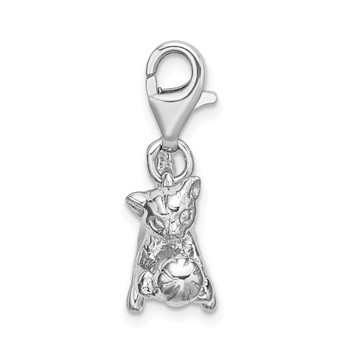 Amore La Vita Sterling Silver Rhodium-plated Polished 3-D Polished Kitten and Ball Charm with Fancy Lobster Clasp — alternate view
