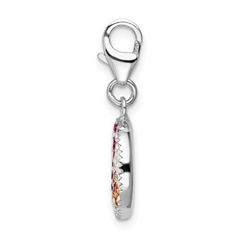 Amore La Vita Sterling Silver Rhodium-plated Polished Pink Red Blue White Yellow Crystal Floral Pattern Disc Charm with Fancy Lobster Clasp — alternate view