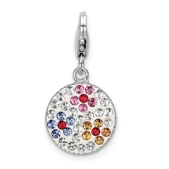 Amore La Vita Sterling Silver Rhodium-plated Polished Pink Red Blue White Yellow Crystal Floral Pattern Disc Charm with Fancy Lobster Clasp