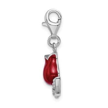 Amore La Vita Sterling Silver Rhodium-plated Polished CZ Red Enameled Tulip Flower Charm with Fancy Lobster Clasp — alternate view