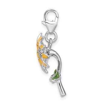 Amore La Vita Sterling Silver Rhodium-plated Polished 3-D Enameled Sunflower Charm with Fancy Lobster Clasp — alternate view