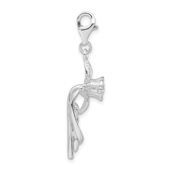 Sterling Silver 3-D Polished Flower Cross w/Lobster Clasp Charm — alternate view