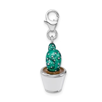 Amore La Vita Sterling Silver Rhodium-plated Polished 3-D Enameled Potted Green Cactus Charm with Fancy Lobster Clasp — alternate view