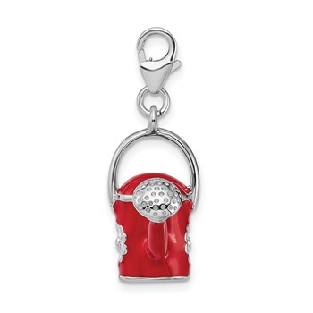 Amore La Vita Sterling Silver Rhodium-plated Polished 3-D Enameled Red Watering Can Charm with Fancy Lobster Clasp — alternate view