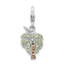 Image of Amore La Vita Sterling Silver Rhodium-plated Polished Crystal Palm Tree Charm with Fancy Lobster Clasp