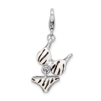 Amore La Vita Sterling Silver Rhodium-plated Polished 3-D CZ Enameled Zebra Bikini Pendant