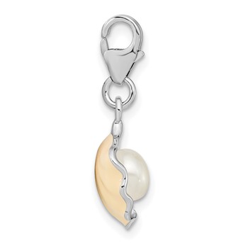 Amore La Vita Sterling Silver Rhodium-plated Polished 3-D Enameled Shell with a Freshwater Cultured Pearl Charm with Fancy Lobster Clasp — alternate view