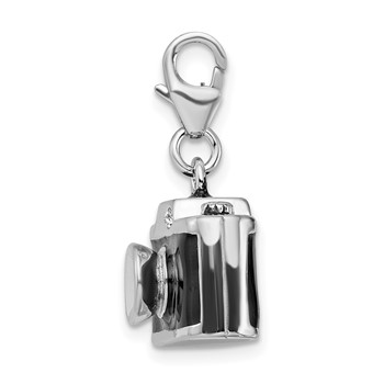 Amore La Vita Sterling Silver Rhodium-plated Polished 3-D Enameled Crystal Camera Charm with Fancy Lobster Clasp — alternate view