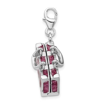 Amore La Vita Sterling Silver Rhodium-plated Polished 3-D Glitter Enameled Moveable Luggage Charm with Fancy Lobster Clasp — alternate view