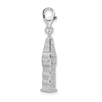 Amore La Vita Sterling Silver Rhodium-plated Polished 3-D Polished Clock Tower Charm with Fancy Lobster Clasp — alternate view