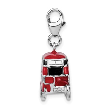 Amore La Vita Sterling Silver Rhodium-plated Polished 3-D Enameled Double Decker London Bus Charm with Fancy Lobster Clasp — alternate view