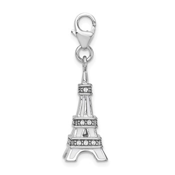 Amore La Vita Sterling Silver Rhodium-plated Polished 3-D Enameled Crystal Eiffel Tower Charm with Fancy Lobster Clasp — alternate view