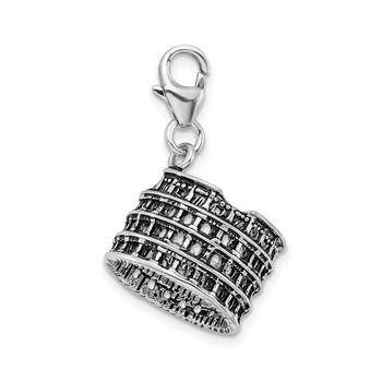 Amore La Vita Sterling Silver Rhodium-plated Polished 3-D Antiqued Coliseum Charm with Fancy Lobster Clasp — alternate view