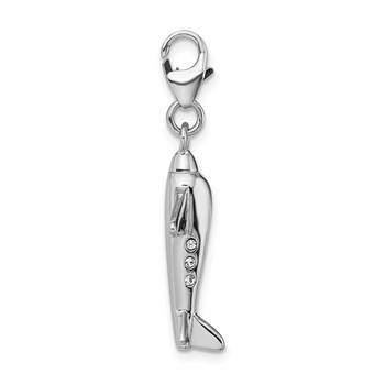 Amore La Vita Sterling Silver Rhodium-plated Polished 3-D Crystal Airplane Charm with Fancy Lobster Clasp — alternate view