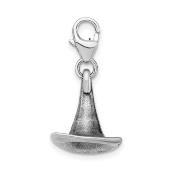Amore La Vita Sterling Silver Rhodium-plated Polished 3-D Antiqued Witches Hat Charm with Fancy Lobster Clasp — alternate view