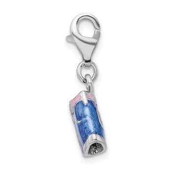 Amore La Vita Sterling Silver Rhodium-plated Polished 3-D Enameled Blue Jean Shorts Charm with Fancy Lobster Clasp — alternate view
