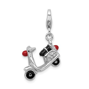 Amore La Vita Sterling Silver Rhodium-plated Polished 3-D Enameled Crystal Moped Charm with Fancy Lobster Clasp