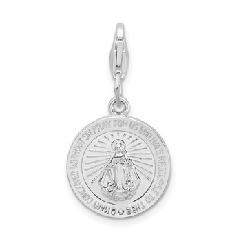 Amore La Vita Sterling Silver Rhodium-plated Polished Miraculous Medal Charm with Fancy Lobster Clasp