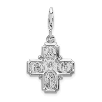 Amore La Vita Sterling Silver Rhodium-plated Polished 4-way Medal Charm with Fancy Lobster Clasp