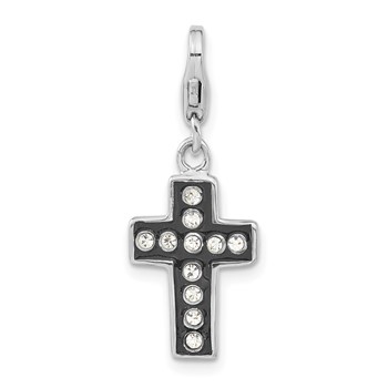Sterling Silver Crystal & Enamel Cross w/Lobster Clasp Charm