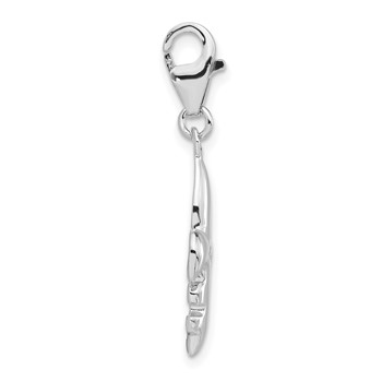 Sterling Silver Polished CZ Fleur de Lis w/ Lobster Clasp Charm — alternate view