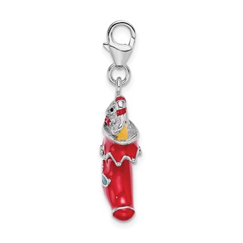 Amore La Vita Sterling Silver Rhodium-plated Polished 3-D Red Enameled Holiday Stocking Charm with Fancy Lobster Clasp — alternate view