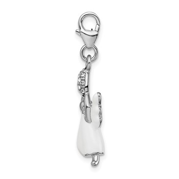 Amore La Vita Sterling Silver Rhodium-plated Polished 3-D White Enameled Crystal Angel Charm with Fancy Lobster Clasp — alternate view