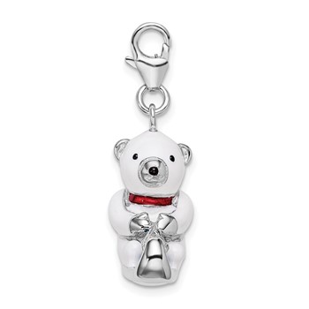 Amore La Vita Sterling Silver Rhodium-plated Polished 3-D Enameled Polar Bear on Sled Charm with Fancy Lobster Clasp — alternate view