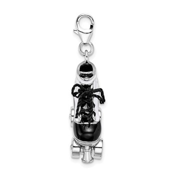 Amore La Vita Sterling Silver Rhodium-plated Polished 3-D Moveable Enameled Roller Skate Charm with Fancy Lobster Clasp — alternate view