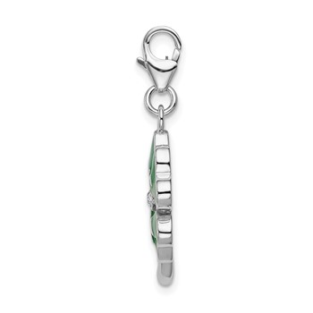 Amore La Vita Sterling Silver Rhodium-plated Polished 3-D Green Enameled 4 Leaf Clover and Clear Crystal LOVE Charm with Fancy Lobster Clasp — alternate view