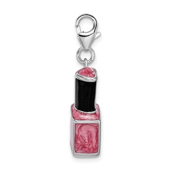 Amore La Vita Sterling Silver Rhodium-plated Polished 3-D Enameled Pink Nail Polish Bottle Charm with Fancy Lobster Clasp — alternate view