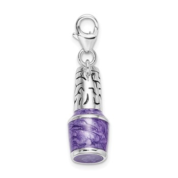 Amore La Vita Sterling Silver Rhodium-plated Polished 3-D Enameled Purple Nail Polish Bottle Charm with Fancy Lobster Clasp — alternate view