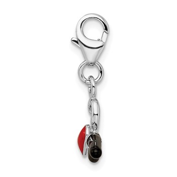 Amore La Vita Sterling Silver Rhodium-plated Polished 3-D Black and Red Enameled Heart Hanger Charm with Fancy Lobster Clasp — alternate view