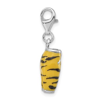 Sterling Silver 3-D Polished CZ Yellow/Black Enamel Tiger Pants Charm w/ Lobster Clasp — alternate view