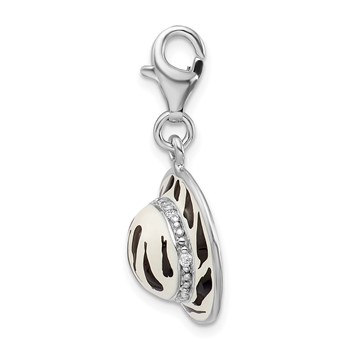 Amore La Vita Sterling Silver Rhodium-plated Polished 3-D CZ Enameled Zebra Hat Charm with Fancy Lobster Clasp — alternate view