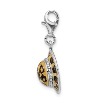 Amore La Vita Sterling Silver Rhodium-plated Polished 3-D CZ Enameled Leopard Hat Charm with Fancy Lobster Clasp — alternate view