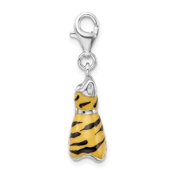 Amore La Vita Sterling Silver Rhodium-plated Polished 3-D CZ Enameled Tiger Dress Charm with Fancy Lobster Clasp — alternate view