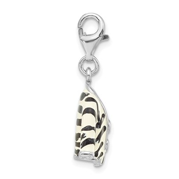 Sterling Silver Polished 3-D CZ & Black/White Enamel Zebra Jacket w/ Lobster Clasp Charm — alternate view
