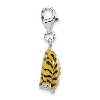 Sterling Silver Polished 3-D CZ & Black/Yellow Enamel Tiger Jacket w/ Lobster Clasp Charm — alternate view