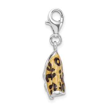 Amore La Vita Sterling Silver Rhodium-plated Polished 3-D CZ Enameled Leopard Jacket Charm with Fancy Lobster Clasp — alternate view