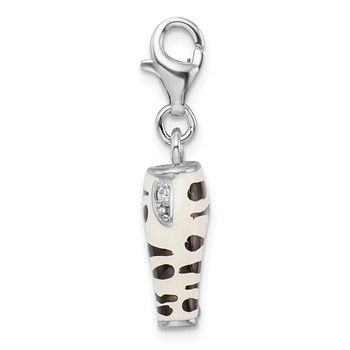 Amore La Vita Sterling Silver Rhodium-plated Polished 3-D CZ Enameled Zebra Pants Charm with Fancy Lobster Clasp — alternate view