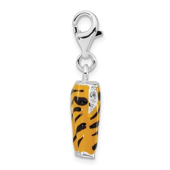 Sterling Silver Polished 3-D CZ & Black/Yellow Enamel Tiger Pants w/ Lobster Clasp Charm — alternate view