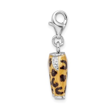 Amore La Vita Sterling Silver Rhodium-plated Polished 3-D CZ Enameled Leopard Pants Charm with Fancy Lobster Clasp — alternate view