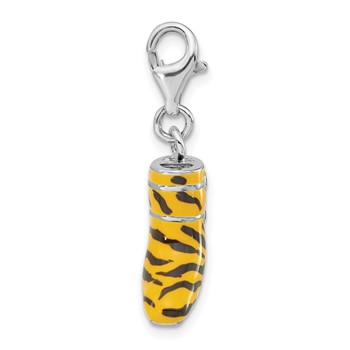 Sterling Silver 3-D Polished CZ Yellow/Black Enamel Tiger High Heel Boot w/ Lobster Clasp Charm — alternate view